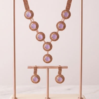 lavender stone necklace set with matching earrings by Manadh Jewels