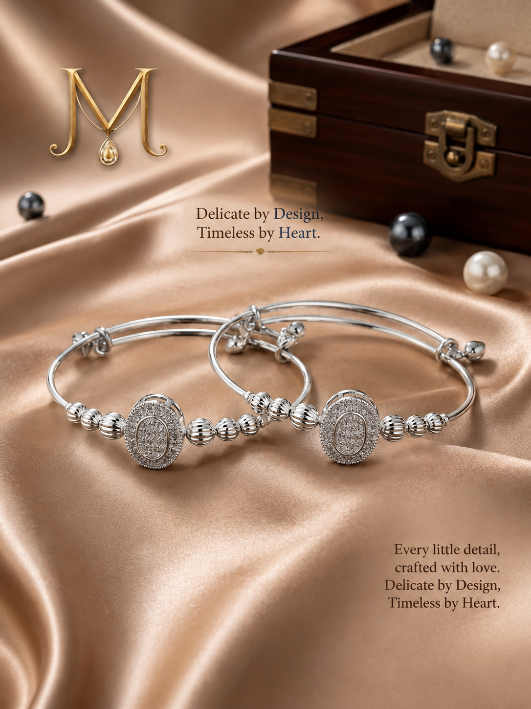 Sliver Kada MND-BR010 Slide6 Silver-toned embellished bangle set with circular centre motifs and polished bead detailing