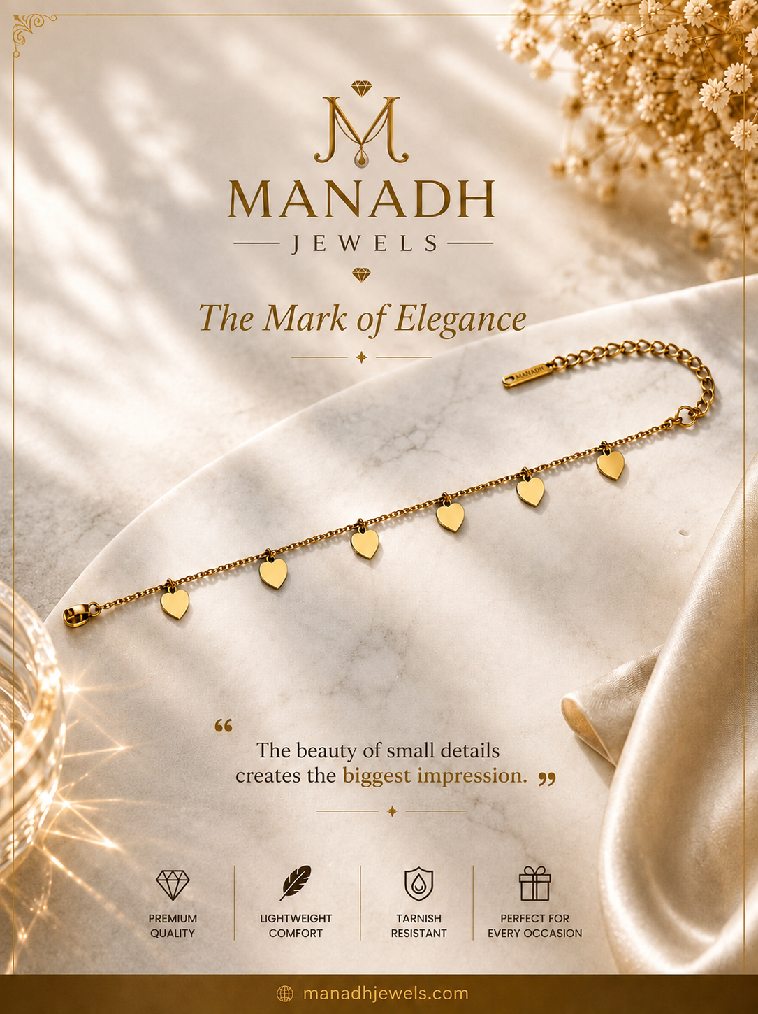 Golden Heart Chain Bracelet Manadh Jewels