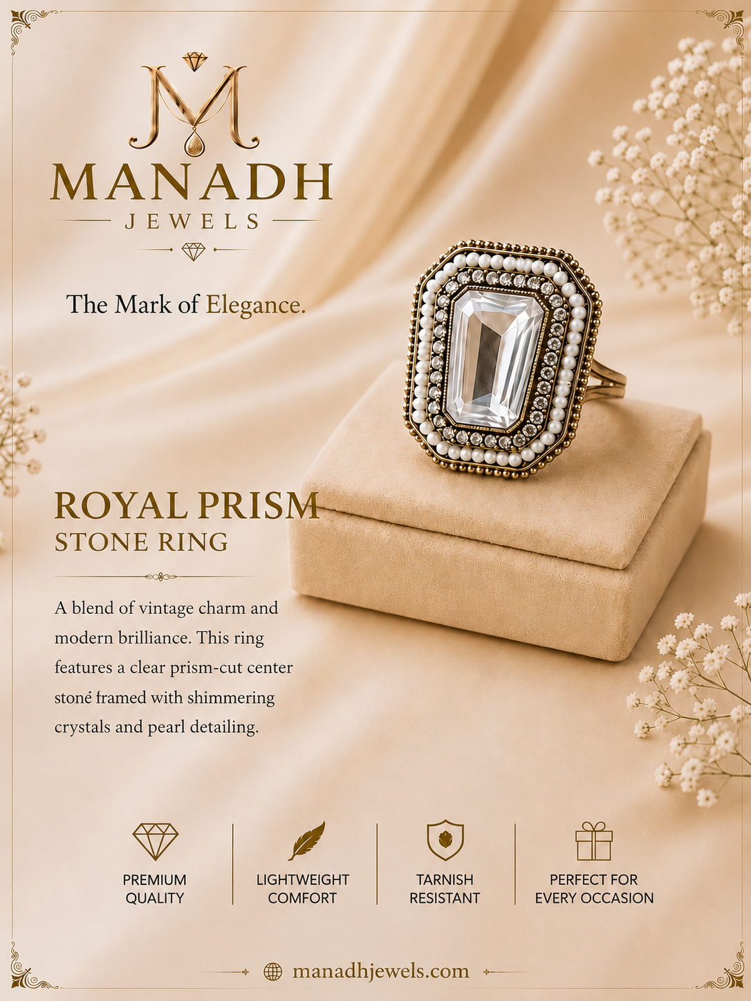 Royal Prism Ring with crystal stone manadh jewels