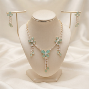 Manadh Jewels pink butterfly and light-blue gemstone artificial jewelry necklace and matching earrings set