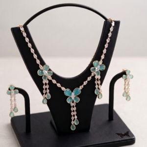 Manadh Jewels pink butterfly and light-blue gemstone artificial jewelry necklace and matching earrings set