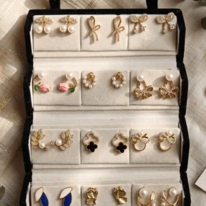 Gold earrings set for women with pearl, floral and butterfly designs