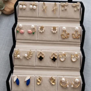 Gold earrings set for women with pearl, floral and butterfly designs