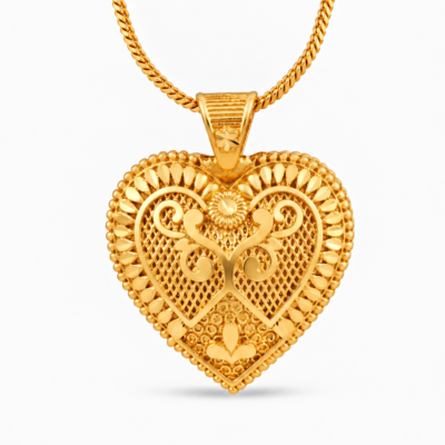 gold heart pendant necklace with intricate filigree design