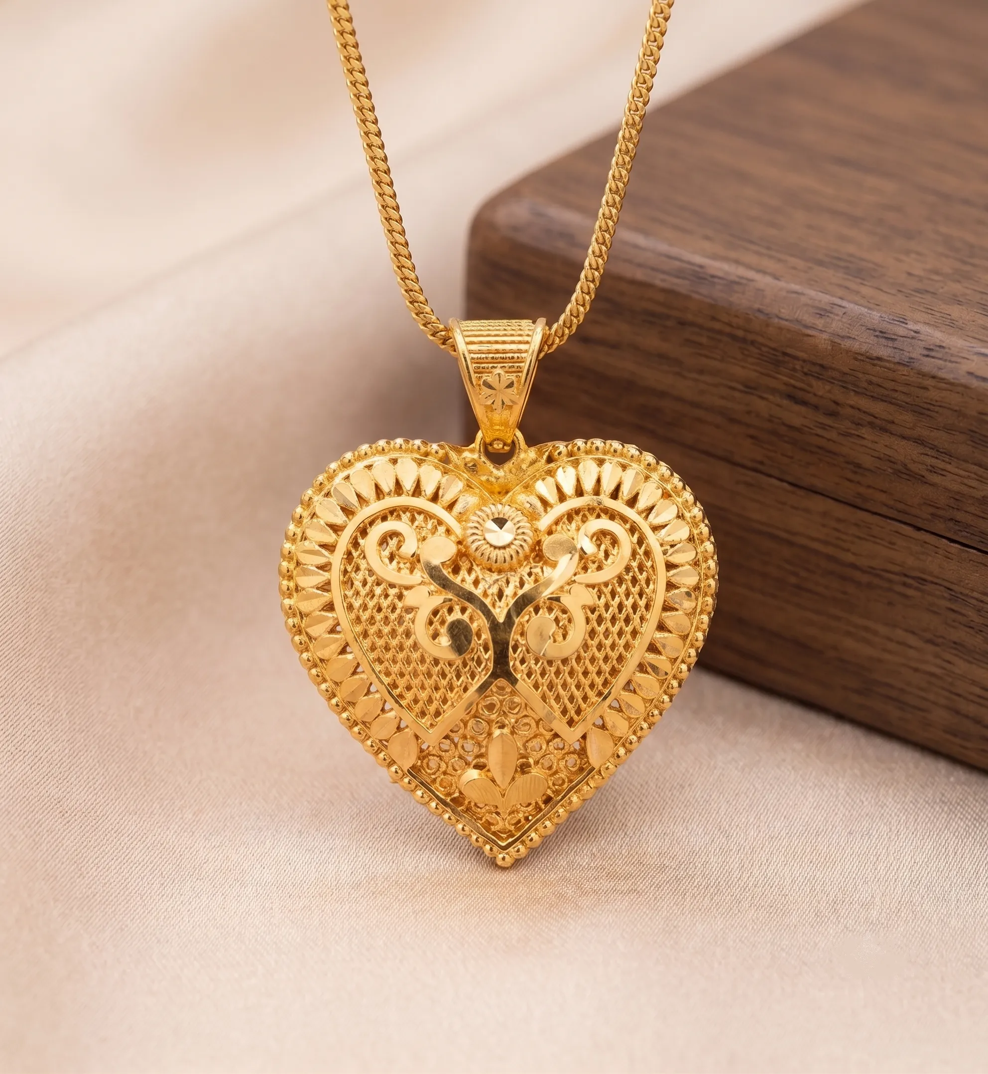 Ornate Gold Filigree Heart Pendant Necklace 2 gold heart pendant necklace with intricate filigree design