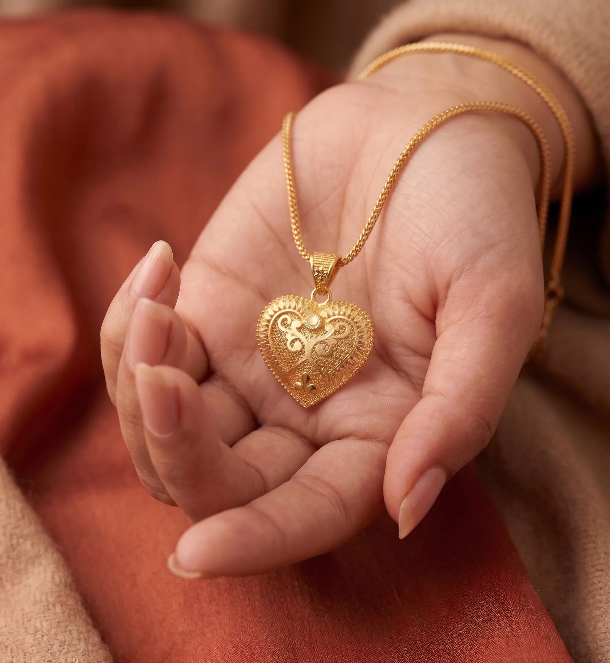Ornate Gold Filigree Heart Pendant Necklace 4 gold heart pendant necklace with intricate filigree design