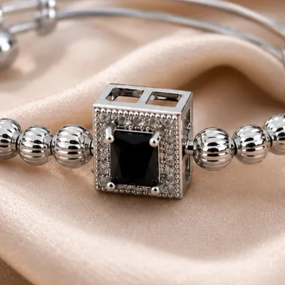 Designer silver bangle jewelry with black gemstone for women
